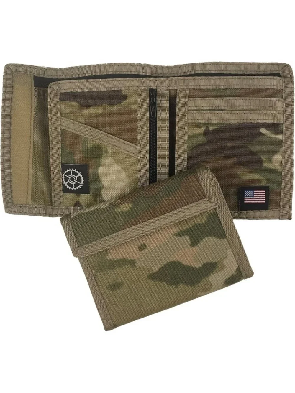 MultiCam Camo Nylon Billfold Wallet with Zippered Coin Pocket for Men & Women